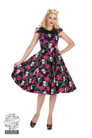 Hearts & Roses Psychobilly Skulls & Roses Tea Dress