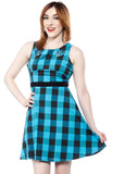 Sourpuss Swallows Buffalo Plaid Dress in Blue