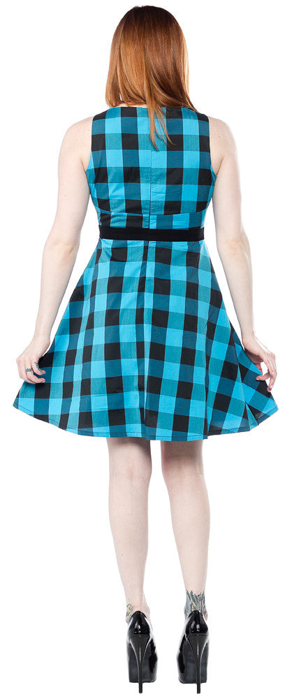 blue buffalo plaid dress Sourpuss Swallows Buffalo Plaid Dress in Blue – Mad Hatter Ink