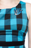 Sourpuss Swallows Buffalo Plaid Dress in Blue